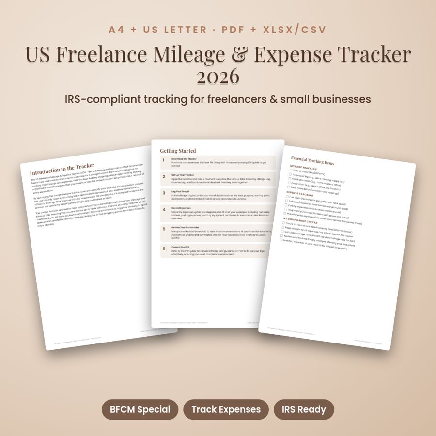 US Freelance Mileage & Expense Tracker 2026 – BFCM Edition