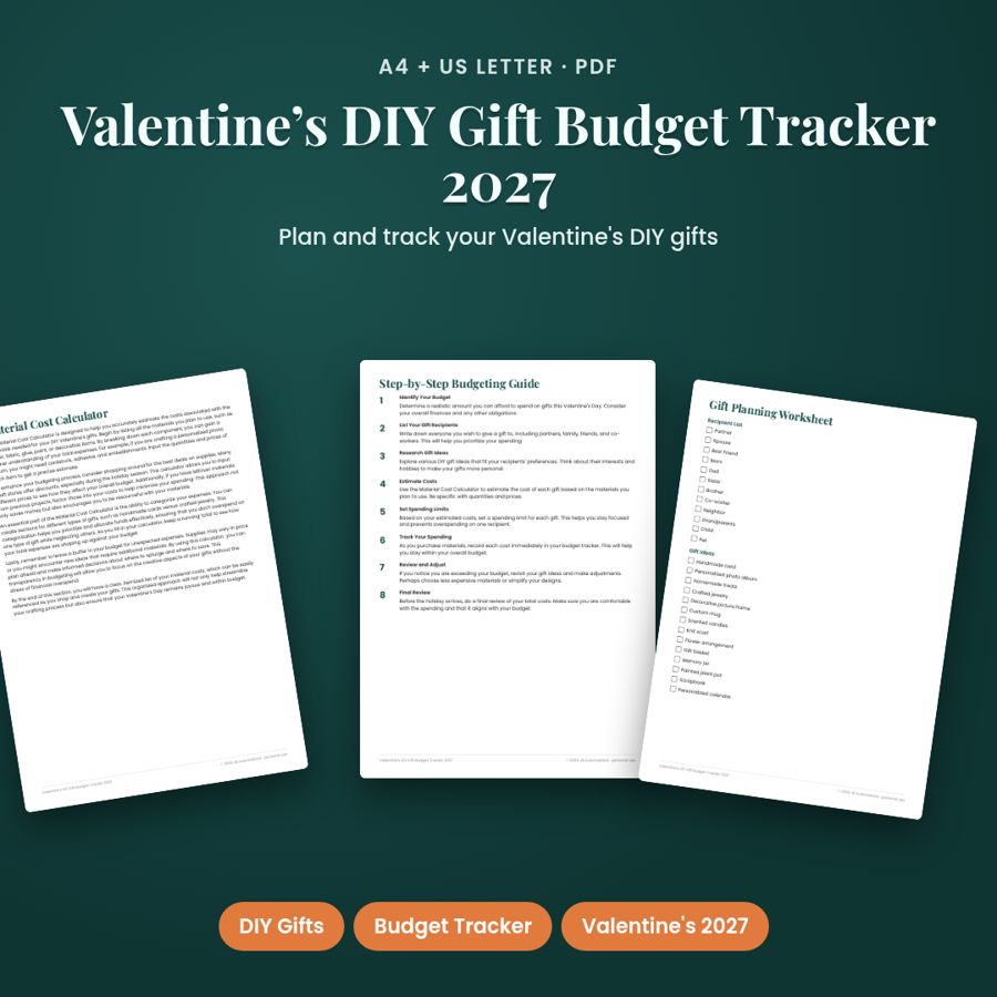 Valentine’s DIY Gift Budget Tracker 2027 | Printable PDF