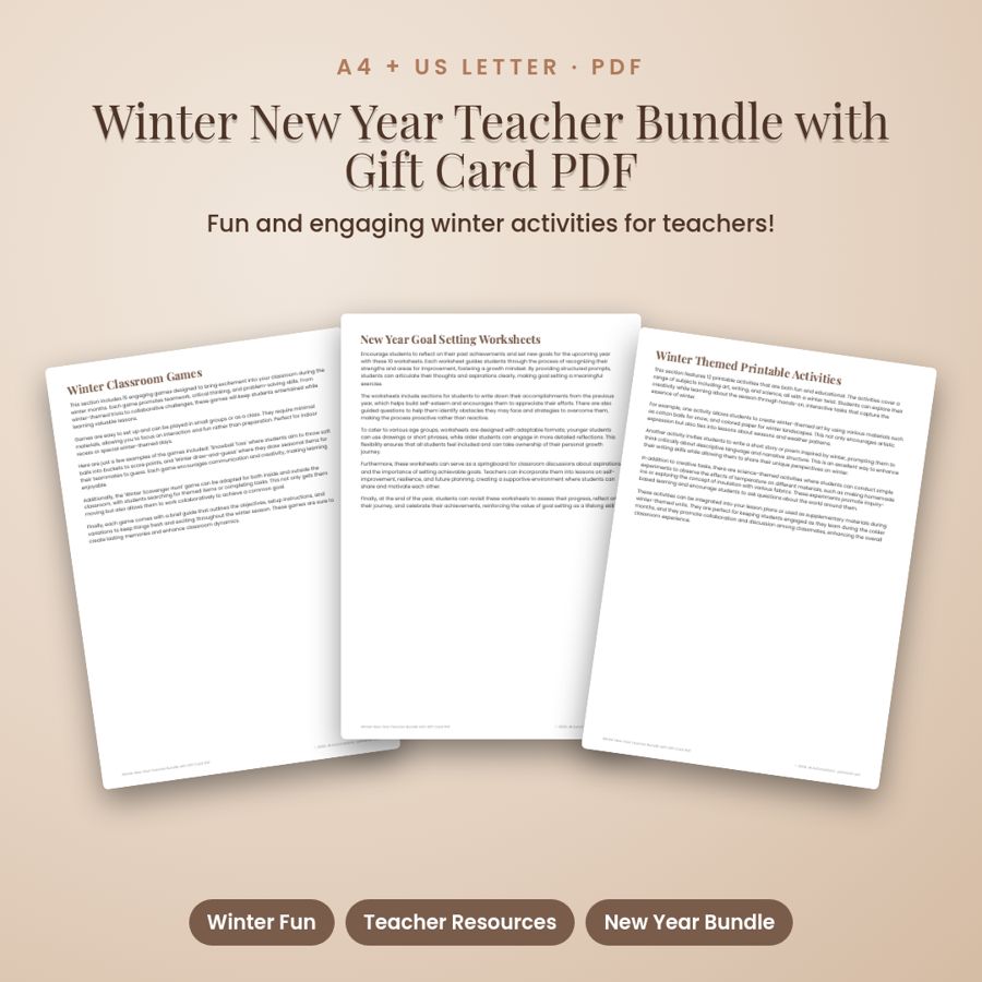 Winter New Year Teacher Bundle with Gift Card PDF | Printable PDF