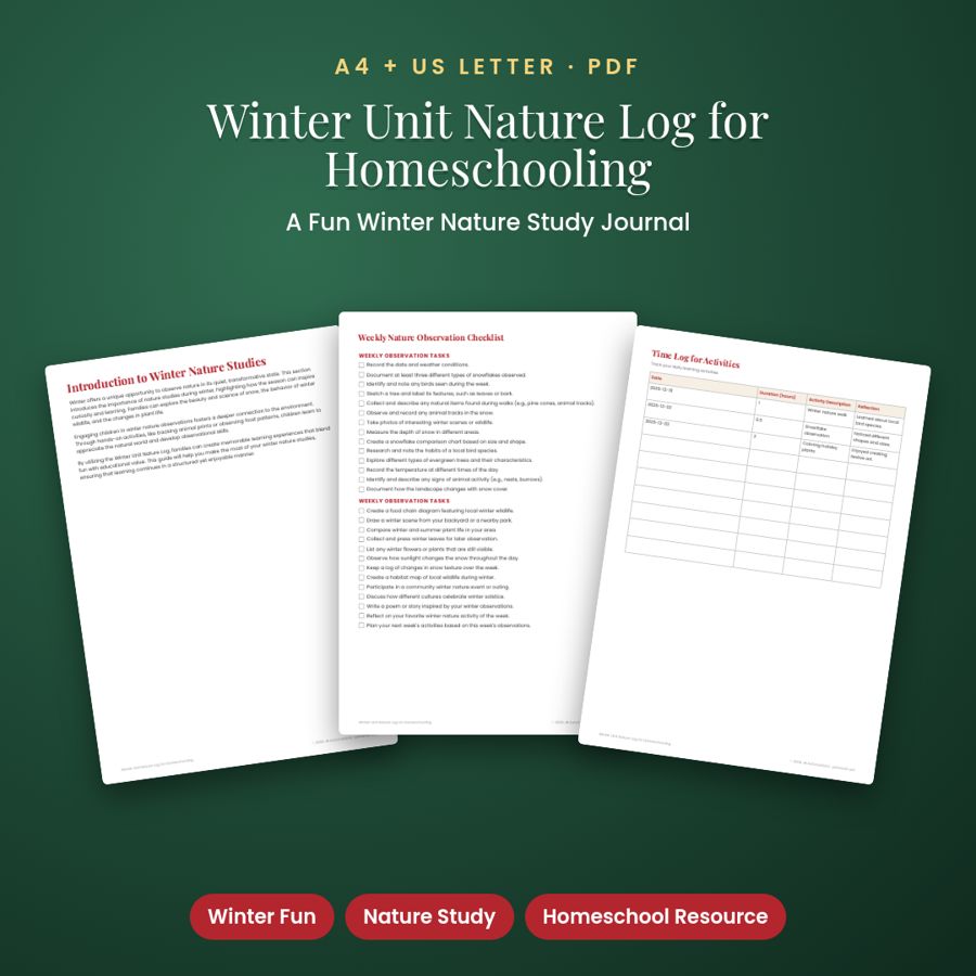 Winter Unit Nature Log for Homeschooling | Printable PDF