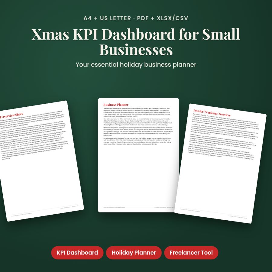 Xmas KPI Dashboard for Small Businesses | PDF + Excel Spreadsheet